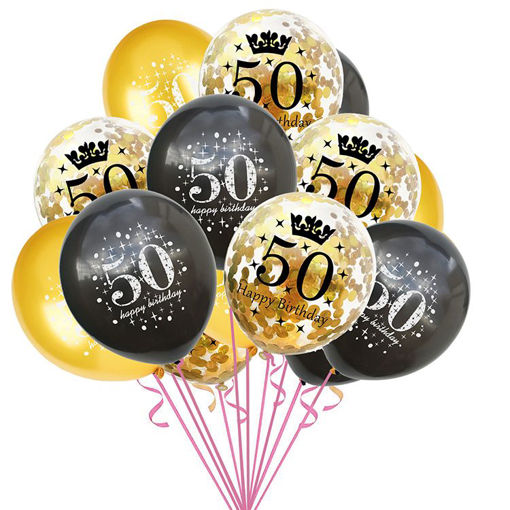 Picture of BALLOON BUNCH GOLD/BLACK 50TH BIRTHDAY